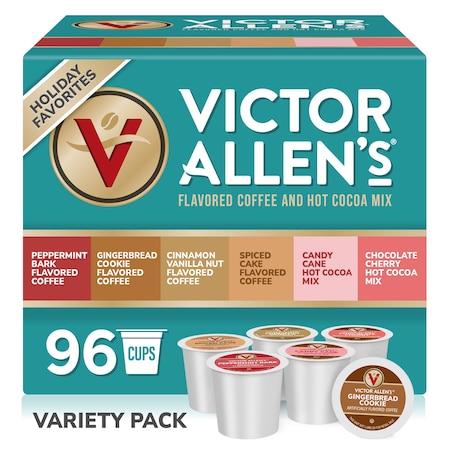 Victor Allen Victor Allen's Coffee Holiday Favorites Coffee & Hot Cocoa Variety Pack, 96 Count, Single Serve Cups & Coffee Pods for Keurig K-Cup Brewers FG017081RV